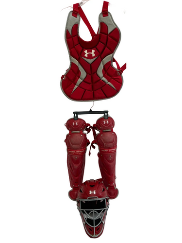 Used Under Armour JUNIOR VICTORY SERIES Catchers Helmet w/Mask Red One Size 11692-S000147503