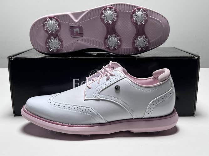 FootJoy FJ Traditions Wingtip Golf Shoes White Pink Women's SZ 7 (97932)
