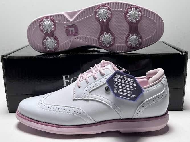 FootJoy FJ Traditions Wingtip Golf Shoes White Pink Women's SZ 7.5 (97932)