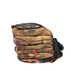 Used Rawlings CAMO/ORANGE BB/SB Glove RH Throw Brown 11" 11834-S000047951