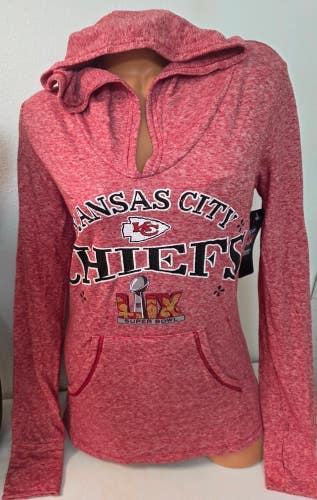 60319 Womens KANSAS CITY CHIEFS Hooded Long Sleeve Super Bowl Shirt NWT $80