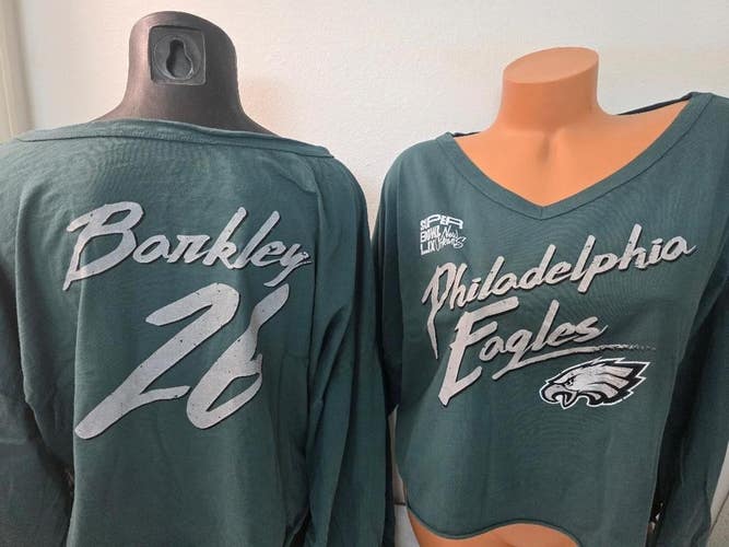 Womens Eagles SAQUON BARKLEY Super Bowl Long Sleeve Crop Top SHIRT NWT $50