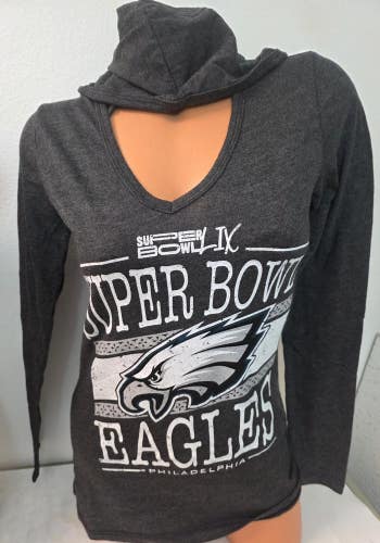 60320 Womens PHILADELPHIA EAGLES Hooded Long Sleeve Super Bowl Shirt NWT $40