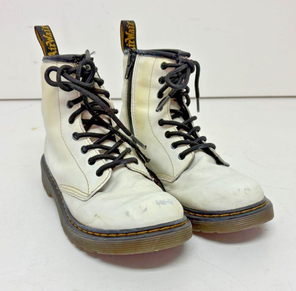 Dr Martens JV004 Jadon White Leather Side Zip Combat Boots Unisex Kids 4 EU 36
