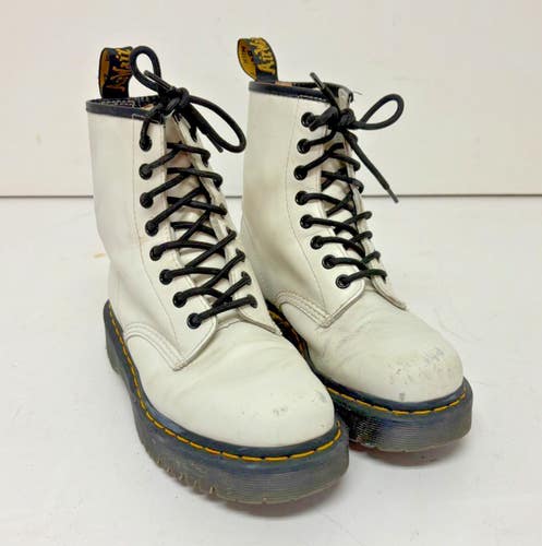 Dr Marten 8-Hole White Leather Air Wair Unisex Combat Boots US 6/7 EU 38 GREAT
