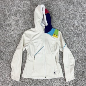 Spyder Jacket Womens XS White Hooded Softshell Ski Snow Colorblock Full Zip
