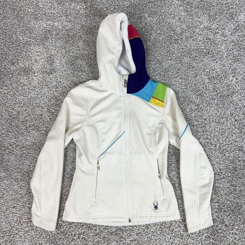 Spyder Jacket Womens XS White Hooded Softshell Ski Snow Colorblock Full Zip