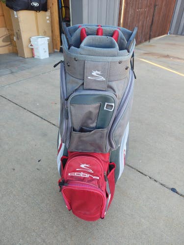 Cobra 14 Full Divider Golf Cart Bag Grey/Red/White w Raincover