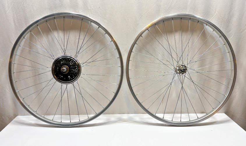 Vintage 1980s Ukai 5-Speed 36-Spoke 26" Bolt-On Mtn Bike Wheelset Sansin Hubs