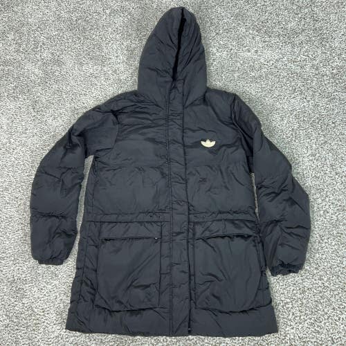 Adidas Jacket Womens Small Black Hooded Puffer Trefoil Down Originals Parka