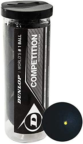 Dunlop Sports Competition Squash Ball, Single Yellow Dot, 3-Ball Tube,