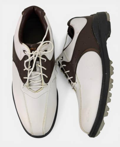 FootJoy Mens 9.5 M GreenJoys Spikeless Saddle Golf Shoes White Brown 45351