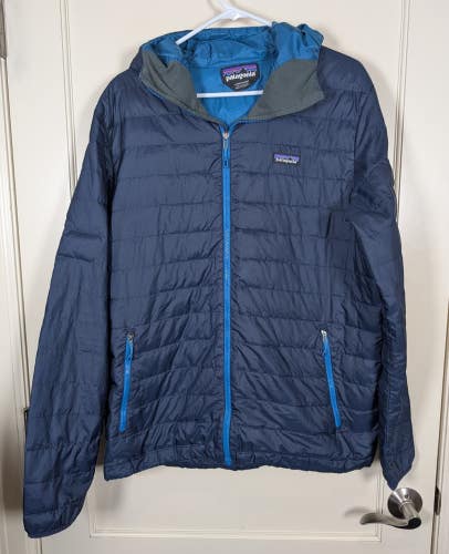 Patagonia Down Sweater Hoodie Jacket Men's Size: L Hooded Puffer Navy Blue