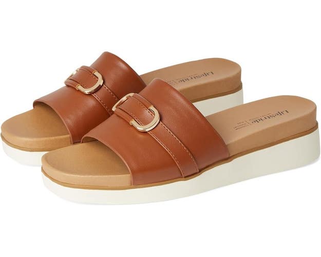 Lifestride Genevieve J3811S1200 Sandals Womens 11W Brown Leather Slip-On VER1518