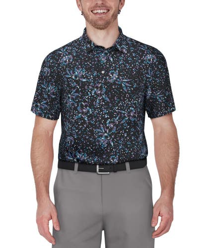 Pga Tour Polo Shirt Men's XL Gray Clustered Confetti Print Short Sleeve KFC619