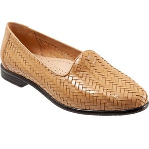 Trotters Liz III Flat Women 7.5WW Bone Herringbone Leather Slip On Shoes VER1525