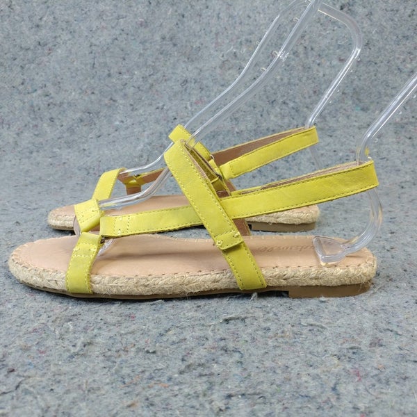 Madewell The Hallie Espadrille Sandals Womens Size 7.5 Shoes Yellow Leather