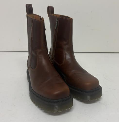 Dr. Martens Amaayah Lo Brown Leather Womens Side-Zip Boots US 9 EU 41 NEW