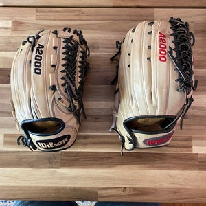 Wilson A2000 RH Pitcher's Baseball Glove 11.75" & 12.75 Outfield Baseball Glove (used)