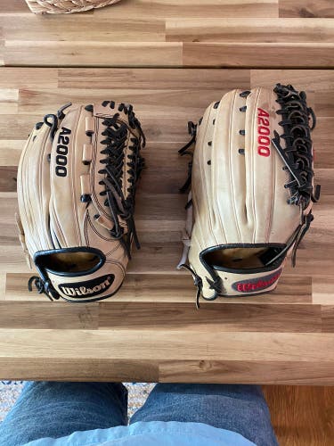 Wilson A2000 RH Pitcher's Baseball Glove 11.75" & 12.75 Outfield Baseball Glove (used)