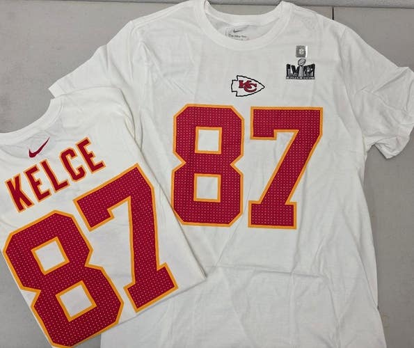 60323 MENS Kansas City Chiefs TRAVIS KELCE Super Bowl White Shirt NWT $42