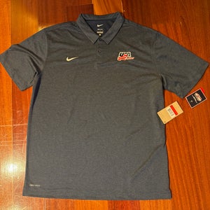 New Nike USA Hockey Team Issued World Juniors Golf Polo Shirt Blue Size Large