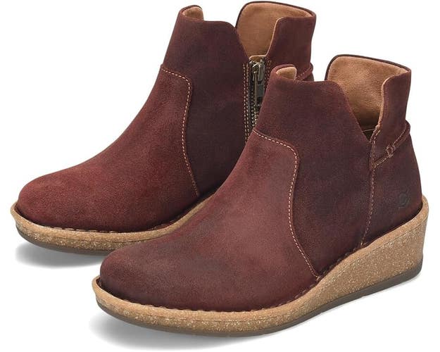 Born Viv BR0062244 Boot Women's 11 Dark Red Leather Side Zip Ankle Bootie FZP062