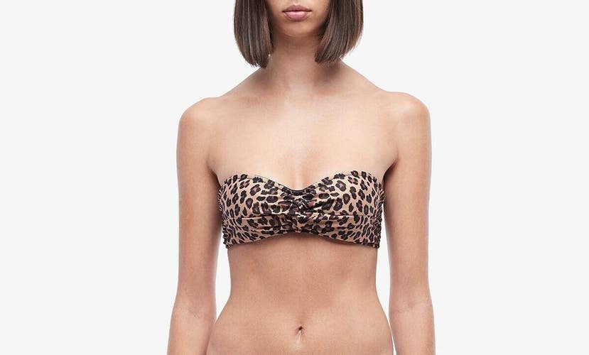Jonathan Simkhai Front Twist Bikini Top Women Large Leopard Print Stretch JDM044