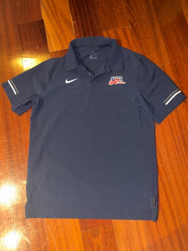 Nike USA Hockey Team Issued World Juniors Golf Polo Shirt Blue Size Large on-field athletic material
