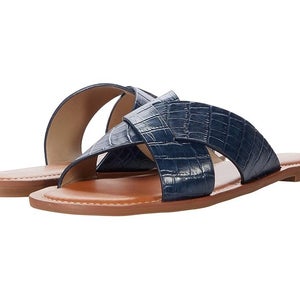 Jack Rogers Slotted Sloane X Band Sandals Women's 6.5 Blue Leather Slide JOBB150