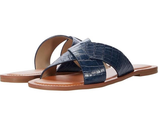 Jack Rogers Slotted Sloane X Band Sandals Women's 6.5 Blue Leather Slide JOBB150