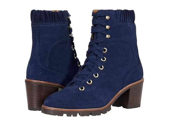Jack Rogers Harper Hiker Boot Women's Blue Suede Block Heel Ankle Bootie JOBB156