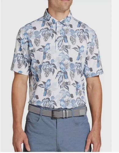 Walter Hagen Polo Shirt Men's Small White Floral Print Short Sleeve Golf SRT278
