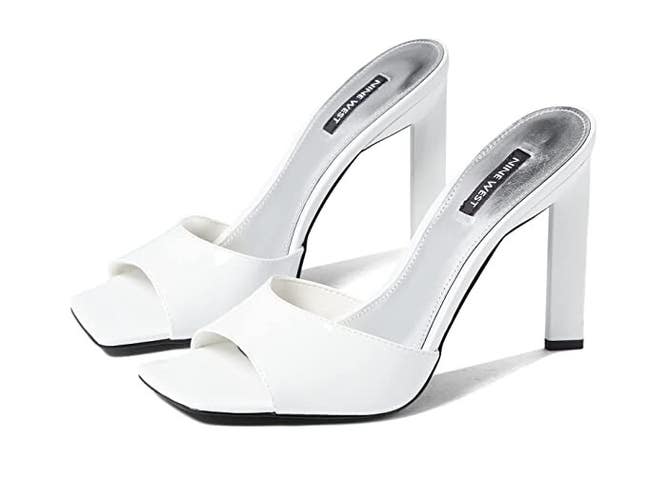 Nine West Haveit 3 Sandals Women's US 9.5 White Square Toe Stiletto Heel JOBB186