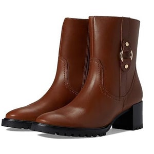 Rockport Lagos Boots Women US 7.5 Brown Leather Block Heel Ankle Booties JOBB154