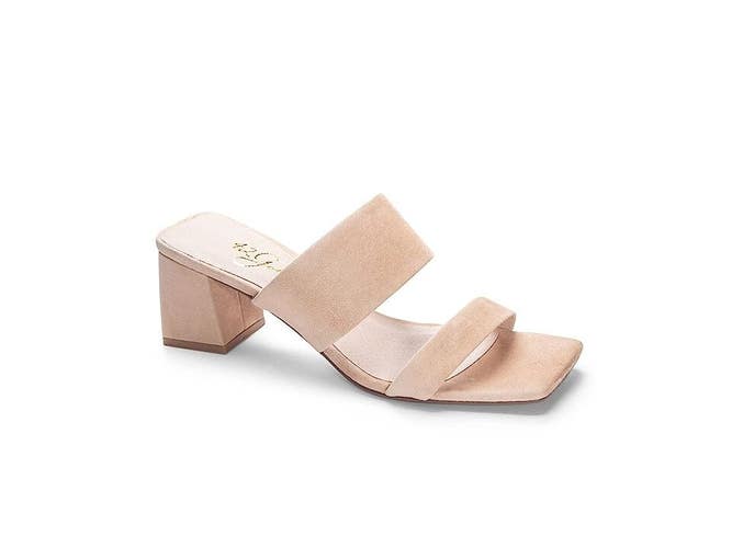 42 GOLD Lizbett Sandals Women's 7.5 Natural Suede Square Toe Block Heel JOBB177