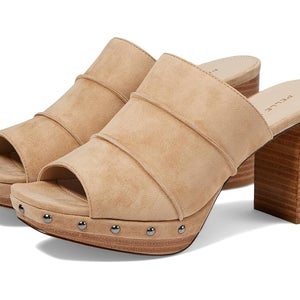 Pelle Moda Amery Sandals US 11 Brown Suede Round Toe Block Heel Slip-On JOBB185