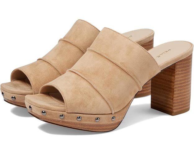 Pelle Moda Amery Sandals US 11 Brown Suede Round Toe Block Heel Slip-On JOBB185