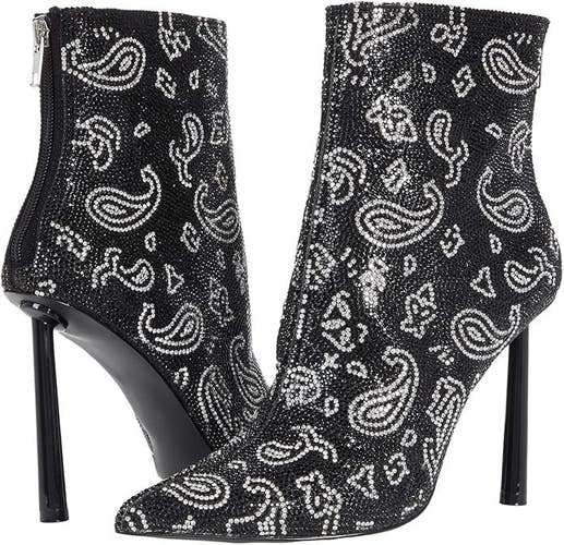 Steve Madden Robyn Boots Women 7.5 Black Rhinestone Stiletto Heel Bootie JOBB155
