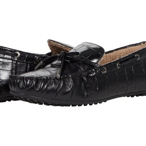 Aerosoles Winter Boater Moccasin Women US 6.5 Black Faux Shearling Shoes JOBB201