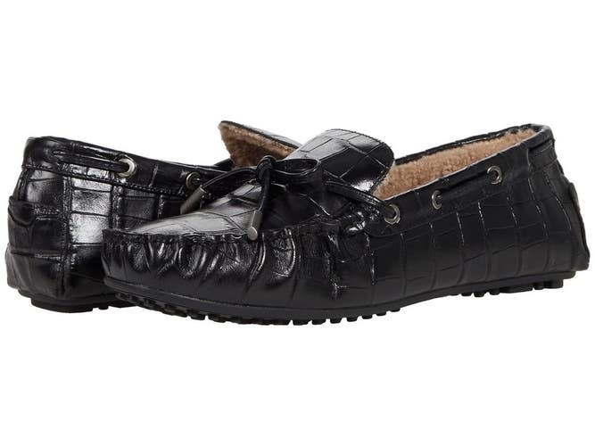 Aerosoles Winter Boater Moccasin Women US 6.5 Black Faux Shearling Shoes JOBB201