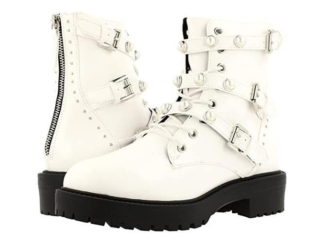 Bullboxer Charlotte Boots Women's US 11 White Ankle Round Toe Combat JOBB166