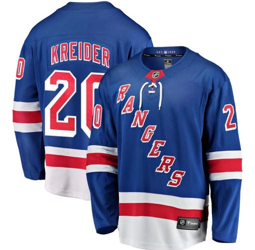 NEW FANATICS CHRIS KREIDER 20 NEW YORK RANGERS BREAKAWAY HOME JERSEY BLUE S 48