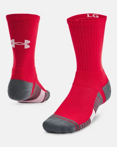 Under Armour Team 1367820-600 Crew Sock Unisex Red Cushioning Mid Calf JAX41