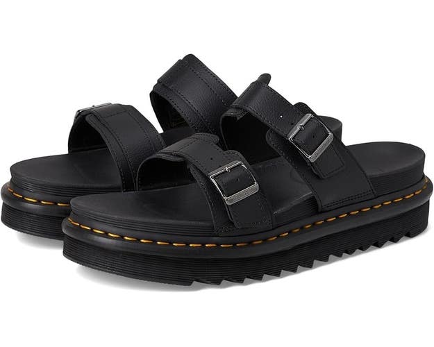 Dr. Martens Myles Sandals Women 7 Black Leather Adjustable Straps Slide GBNC1364