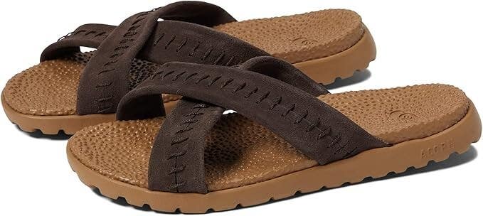 Acorn Addison Cross Sandals Women's Brown Suede Comfort Slip On Slide KHD2421