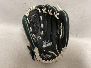 Used Rawlings WFP115MT RH Throw Fastpitch Gloves Black And Carolina Blue 11 1/2" 11855-S000200404