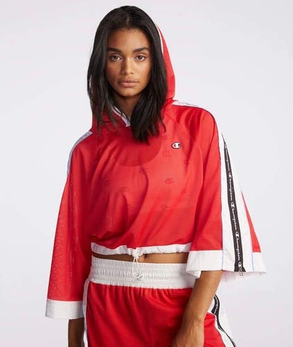 Champion Women's Red Mesh Cropped Hoodie Size M (Used)