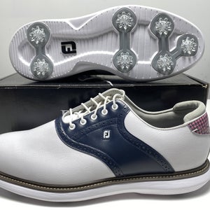 FootJoy MyJoys Traditions Spike Golf Shoes White Navy Men's SZ 14