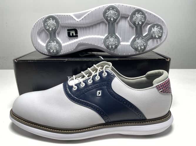 FootJoy MyJoys Traditions Spike Golf Shoes White Navy Men's SZ 14